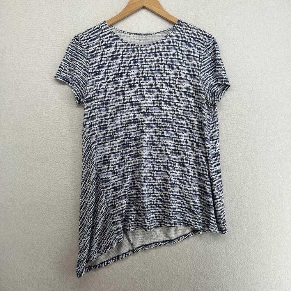 PURE JILL Top S PJ Seamed Asymmetric Abstract Pajama Lounge Linen Rayon Blue